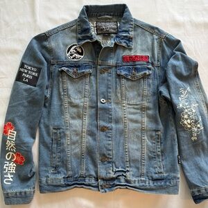 Vtg Brooklyn Cloth Survival of the Fittest Blue Denim Jacket Japanese Medium